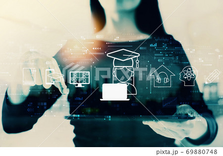 Distance learning theme with businesswoman 69880748