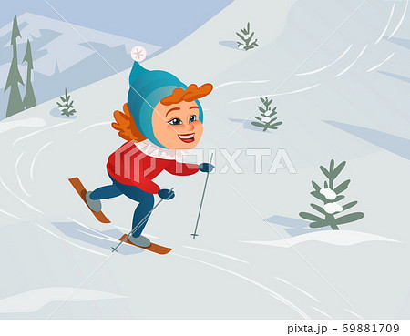 Cartoon Skiing Girlのイラスト素材