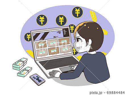 チケット転売を企てる女性　背景付き 69884484