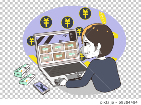 チケット転売を企てる女性　背景付き 69884484