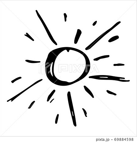 Sun drawn by hand with pen and pencil. 69884598