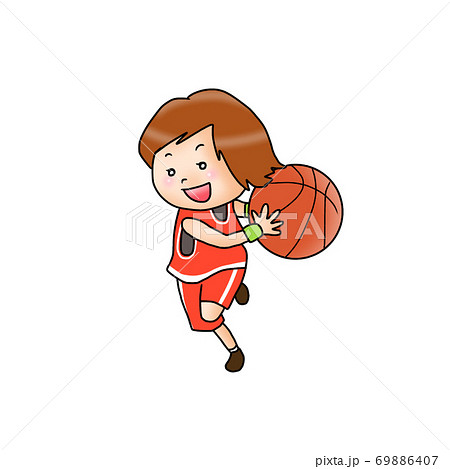 バスケットボールをする女の子のイラスト素材