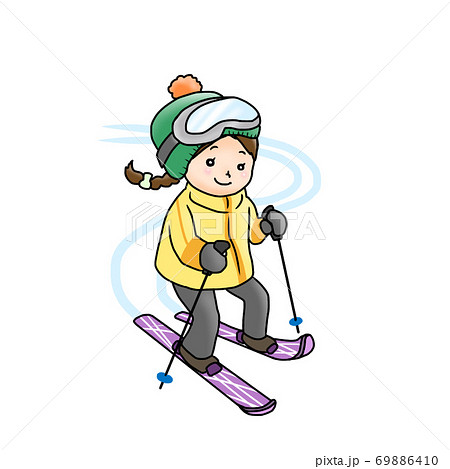雪のゲレンデでスキーを楽しむ女の子のイラスト素材