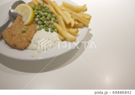 Fish and chips on a dish . Fish and chips on a dish . 69886842