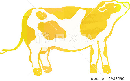 リアルな牛 乳牛 丑年 牧場 手描きイラスト 水彩風テクスチャのイラスト素材