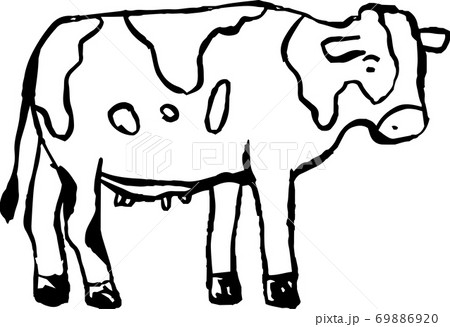 リアルな牛 乳牛 丑年 牧場 手描きイラストのイラスト素材 6969