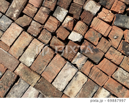 red old bricks laid in one plane 69887997