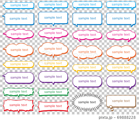 Horizontally colorful three-dimensional balloons, headlines, and treatments with sample text Horizontally colorful three-dimensional balloons, headlines, and treatments with sample text 69888228