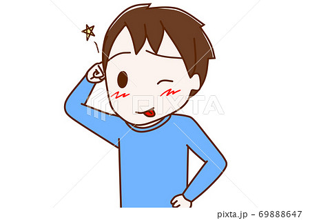 失敗してテヘっとペロリ舌を出してごまかす少年のイラスト素材