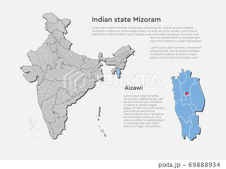 Vector India country map and state Mizoram 69888934