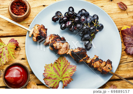 Shish kebab with grapes 69889157