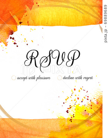 RSVP card for a wedding invitation, a minimalist design with watercolor yellow and golden brushstrokes RSVP card for a wedding invitation, a minimalist design with watercolor yellow and golden brushstrokes 69889689