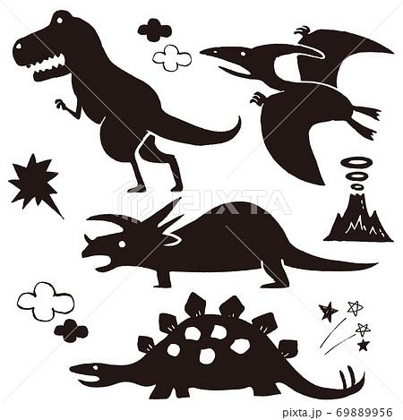 ゆるい恐竜のシルエットのイラストセットのイラスト素材
