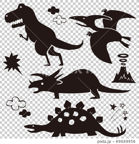 ゆるい恐竜のシルエットのイラストセットのイラスト素材