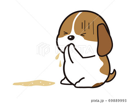 吐いてしまった子犬のイラスト素材