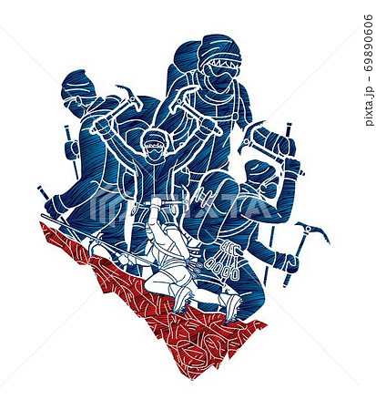 Group of people Hiker climbing mountain hiking cartoon graphic vector 69890606