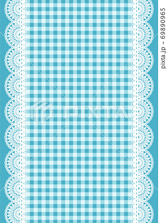 背景画像素材 ギンガムチェックとレースの背景 ブルーのイラスト素材