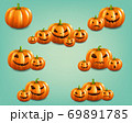 Orange Set Pumpkins Set Isolated Mint Background 69891785