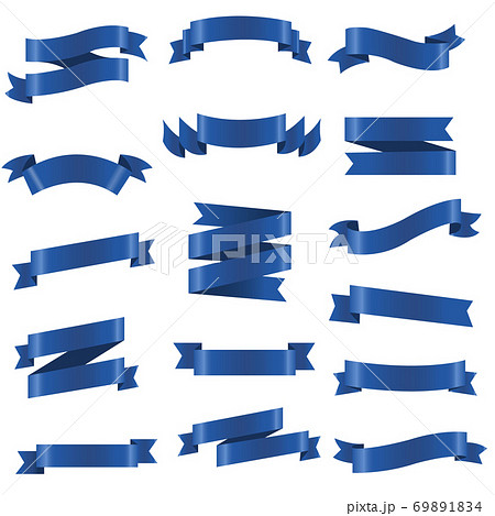 Blue Ribbon Set Isolated White Background 69891834