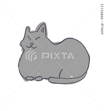 眠っているグレーの猫イラストのイラスト素材