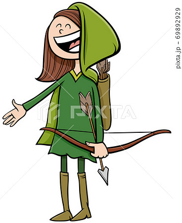 girl in Robin Hood costume at Halloween party cartoon illustration 69892929