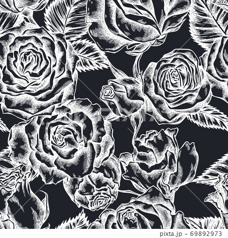 Seamless pattern with hand drawn chalk roses 69892973