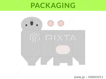Adorable DIY party favor box for birthdays, baby showers with koala for sweets, candies, small presents, bakery. Retail box blueprint template. Print, cutout, fold, glue. Vector stock illustration 69893051