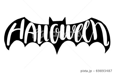 Halloween lettering on silhouette bat . 69893487