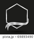 Hexagon banner with silver ribbon. . 69893490