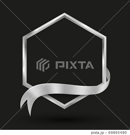 Hexagon banner with silver ribbon. . 69893490