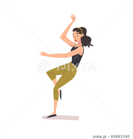 Young Woman Falling Down Backwards on Floor, Female Person with Frightened Expression on her Face Cartoon Style Vector Illustration 69893590