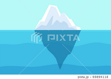 Iceberg floating in ocean. Arctic water, sea underwater with berg and freezing light. Polar or antarctica melting mountain vector landscape 69894118