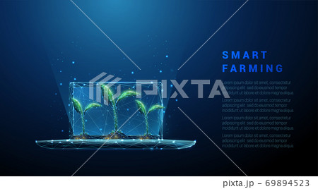 Abstract laptop with green plants. Smart farming concept Abstract laptop with green plants. Smart farming concept 69894523