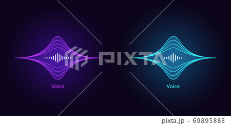 Outlined soundwave shape for virtual voice assistant. Abstract acoustic wave and equalizer, neon voice vibration 69895883