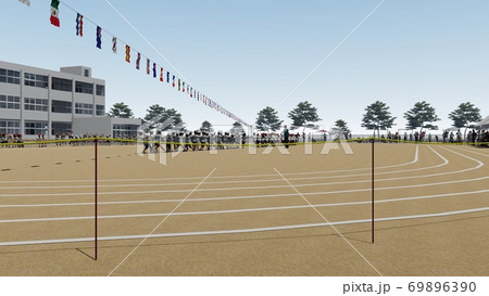 学校 運動会 綱引き 観客有り 建物有り イラスト27 学校 運動会 綱引き 観客有り 建物有り イラスト27 69896390