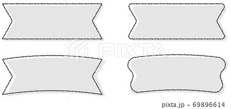 グレーの手描き風線画のリボンフレームのベクターイラストセットのイラスト素材
