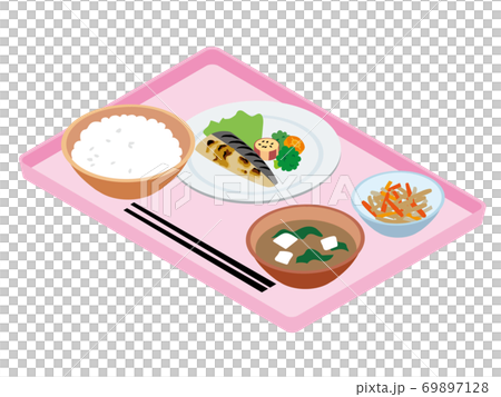 日本の社員食堂の給食（鯖の塩焼） 69897128