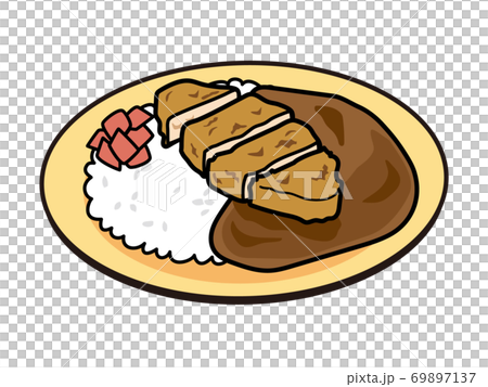 お皿に乗った日本風のカレーライス（カツカレー） 69897137