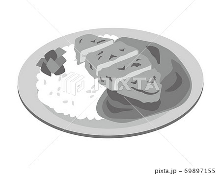 お皿に乗った日本風のカレーライス カツカレー のイラスト素材