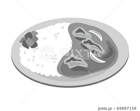 お皿に乗った日本風のカレーライス 肉カレー のイラスト素材 69897156 Pixta