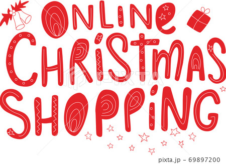 Online Christmas shopping - hand draw sign. Vector stock illustration isolated on white background for web shop template. Online Christmas shopping - hand draw sign. Vector stock illustration isolated on white background for web shop template. 69897200