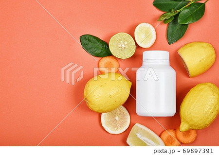 Vitamin C nutrition pills, Natural medicine supplement from organic fruit and vegetable, Healthy Vitamin C nutrition pills, Natural medicine supplement from organic fruit and vegetable, Healthy 69897391
