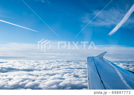 Airplane wing from window. 69897773
