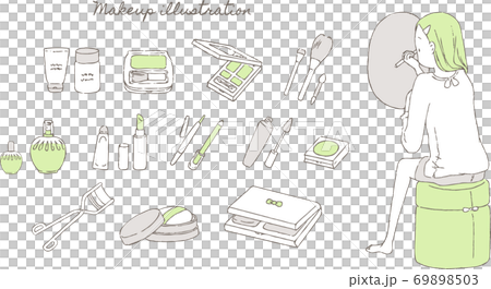 Illustration set of women to make up and makeup tools Illustration set of women to make up and makeup tools 69898503