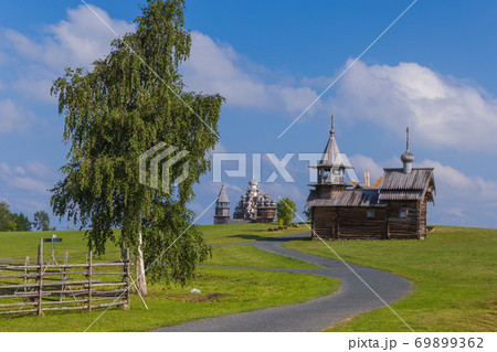 Famous wooden buildings on the island Kizhi Russia Famous wooden buildings on the island Kizhi Russia 69899362