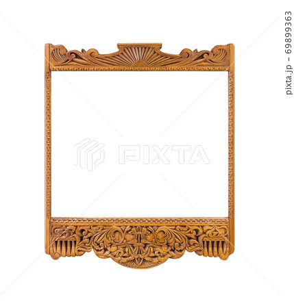 Old wooden photo frame with abstract Russian ornament Old wooden photo frame with abstract Russian ornament 69899363