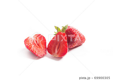 Strawberry fresh ripe sweet berry with sliced half isolated on white. 69900305