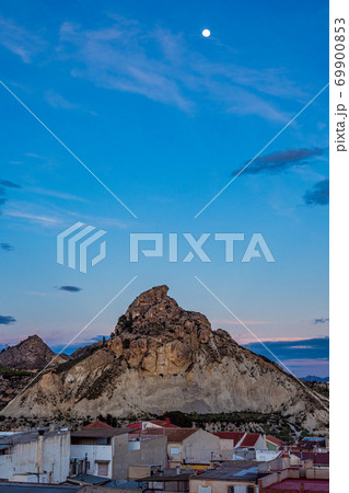 Sunset view of Archena with its mountains and the moon in Murcia region, Spain 69900853