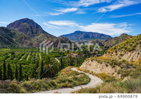 Landscape view of Villanueva del Rio Segura in Valley of Ricote, Murcia Spain 69900879