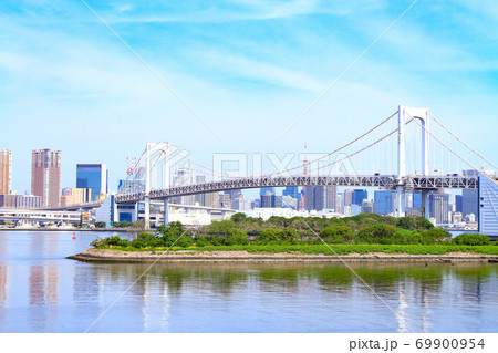 東京都、レインボーブリッジと東京タワーの風景 69900954